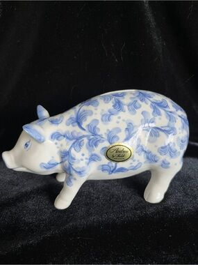 Vintage Andrea By Sadek Porcelain Piggy Bank Blue & White Floral